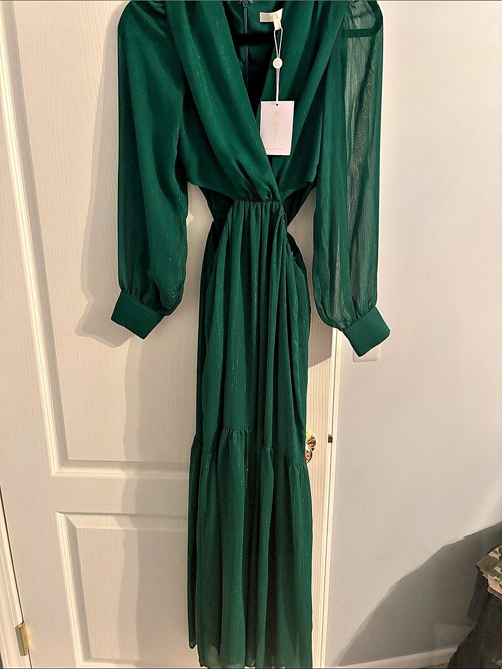 WAYF Gina Tiered Cut Out Maxi Dress Green XS